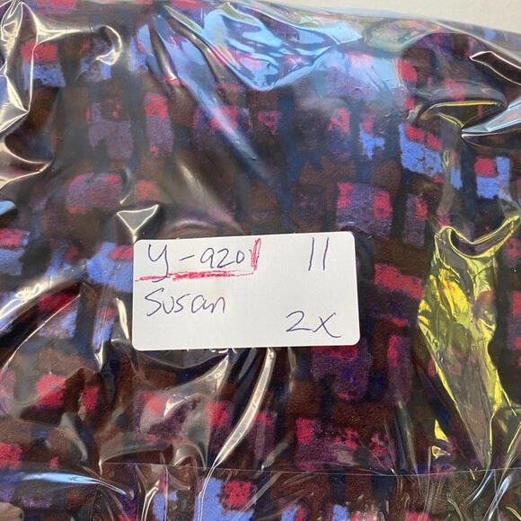 Susan Graver Top 2X Brushed Liquid Knit Purple Abstract Geo Bell Sleeve A343073 - Picture 11 of 11